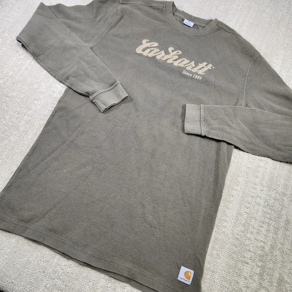 Vintage Carhartt Shirt Men Large Tall Thermal Waffle Knit Workwear Green Y2K - Picture 2 of 10